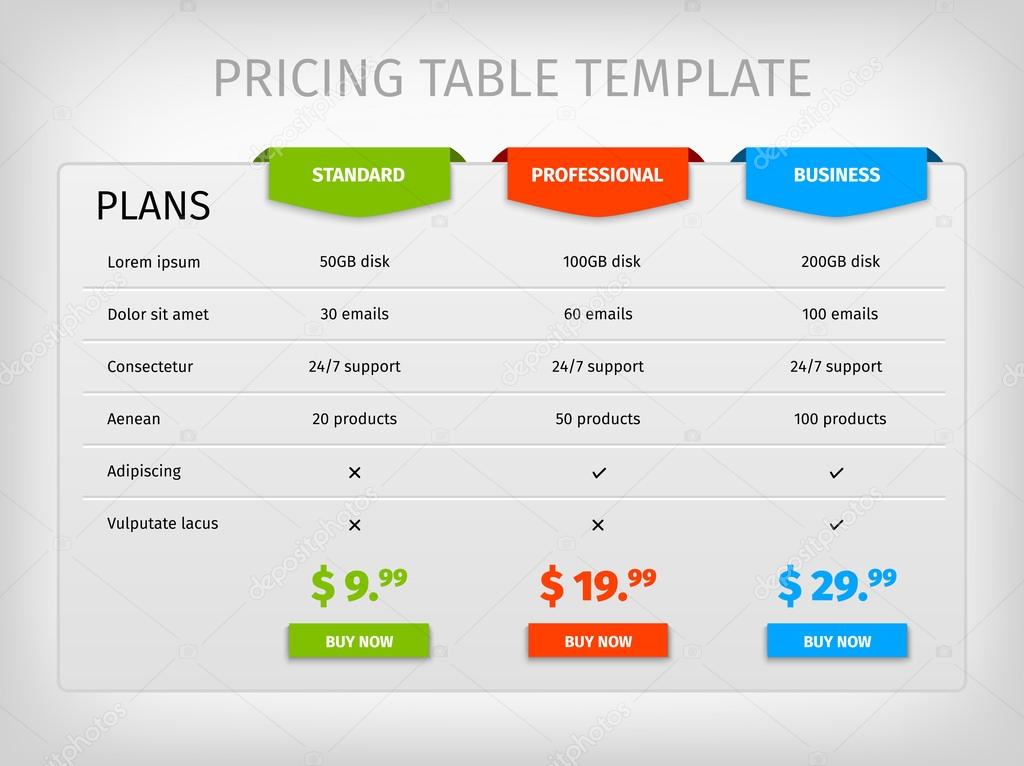depositphotos_77588572 stock illustration colorful comparison pricing table template