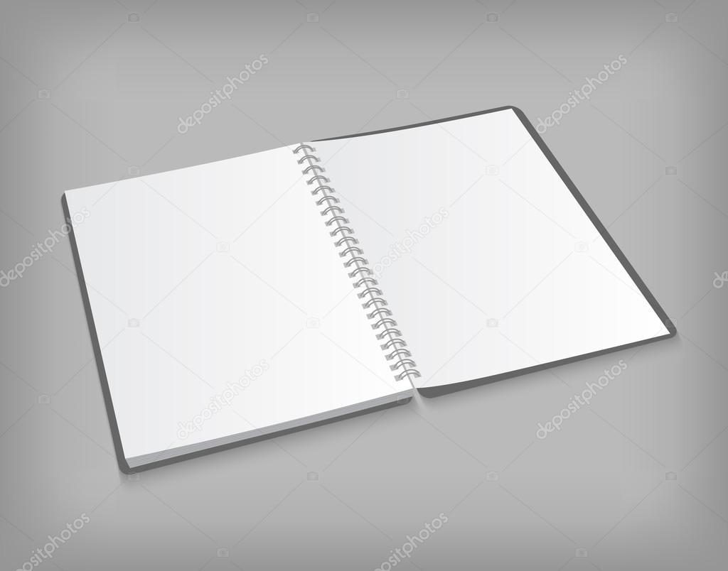 Vector opened blank notebook on gray background