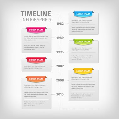 Zaman çizelgesi Infographics yumuşak gri kutuları ve kenarlıklı.
