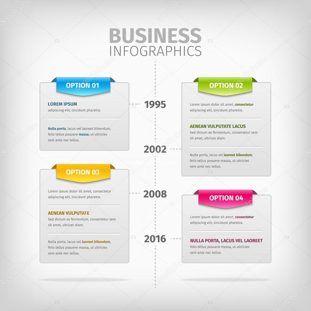 Business infographics with soft gray boxes and colorful tags