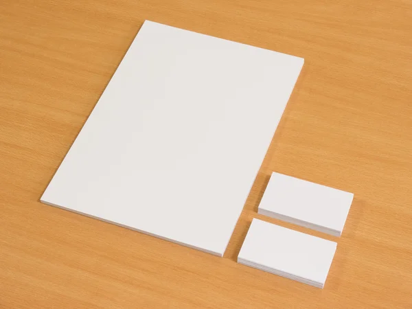 Business cards blank mockup with a pile of papers — Stock Photo, Image