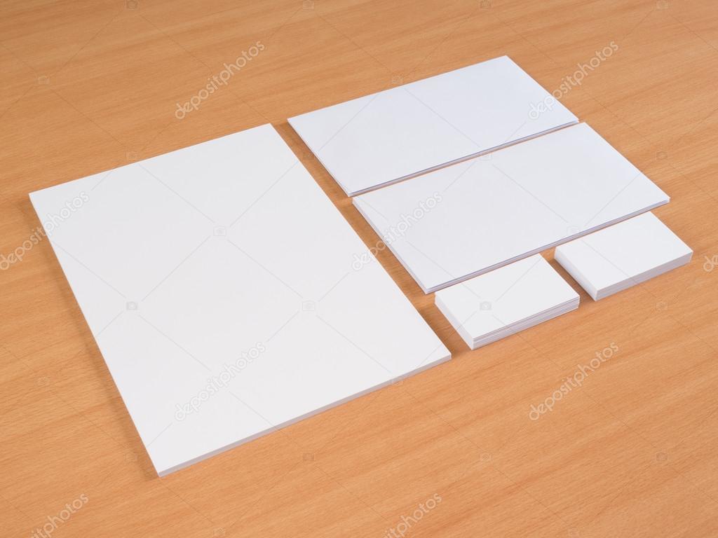 Stationary set isolated on light wooden table. 