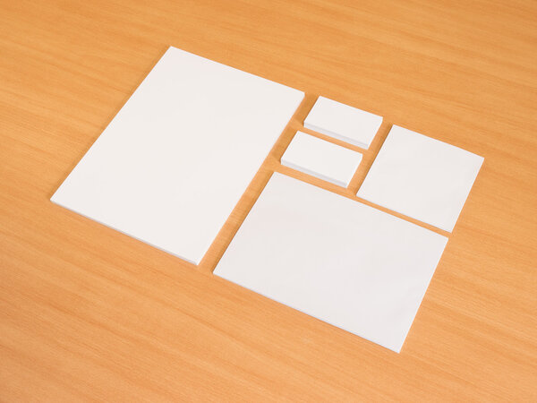 Stationary set isolated on wooden background. 