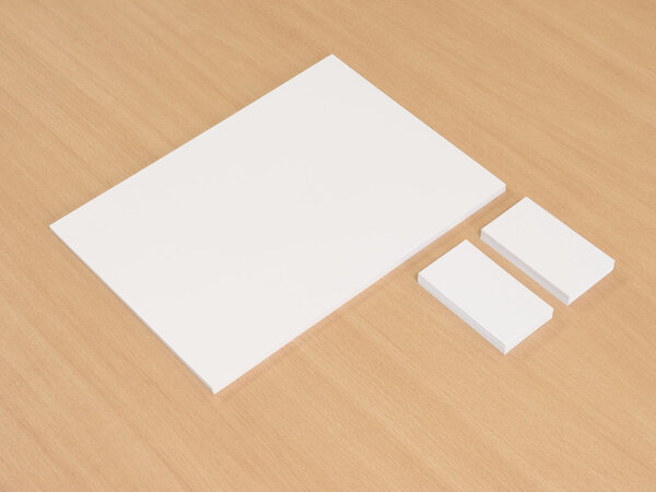 Business cards blank mockup with a pile of documents