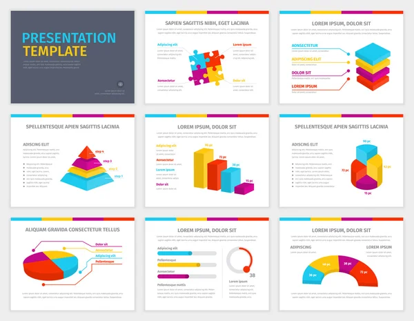 Vector template for presentation with 3d graphs and charts. — Stock Vector