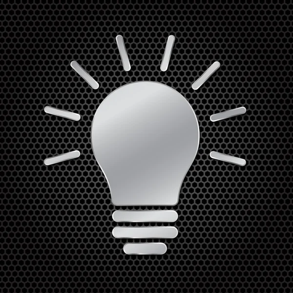 Symbol myšlenku stříbrné světlo lampy na tmavém pozadí. — Stockový vektor