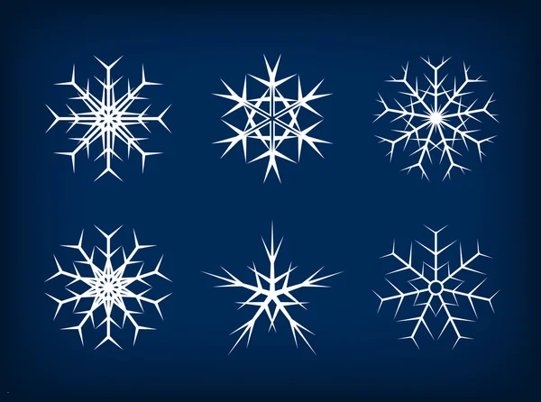 Branco congelado conjunto de flocos de neve no fundo azul escuro . — Vetor de Stock