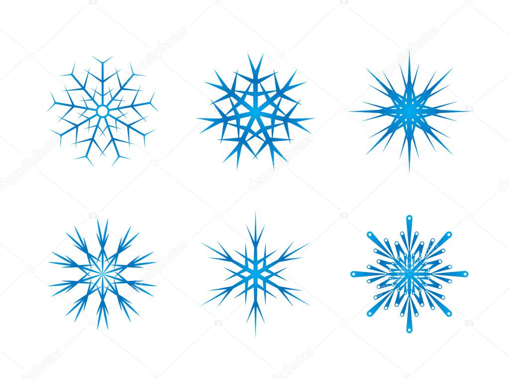 Blue frozen set of snowflakes isolated on white background. 