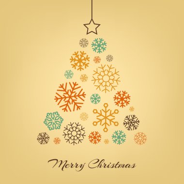 Vector Christmas tree made from snowflakes on beige.