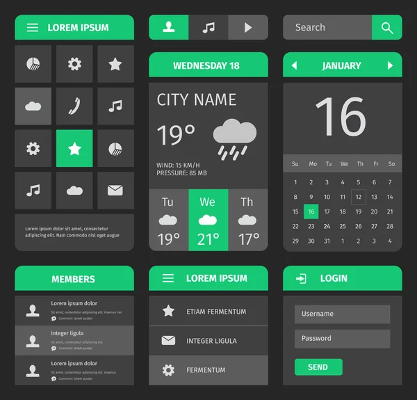 Green and gray mobile interface with login — Wektor stockowy