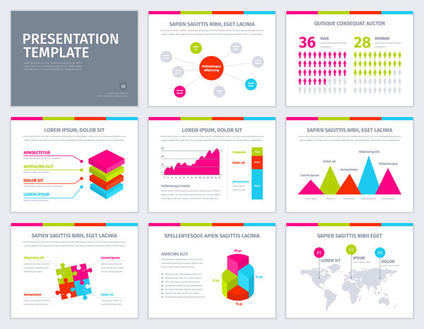 Vector template for presentation with graphs and charts.