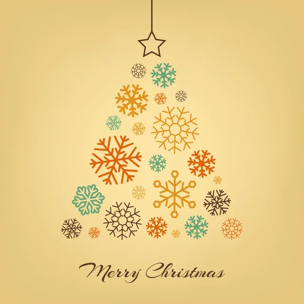 Vector Christmas tree made from snowflakes on beige. — Stockový vektor