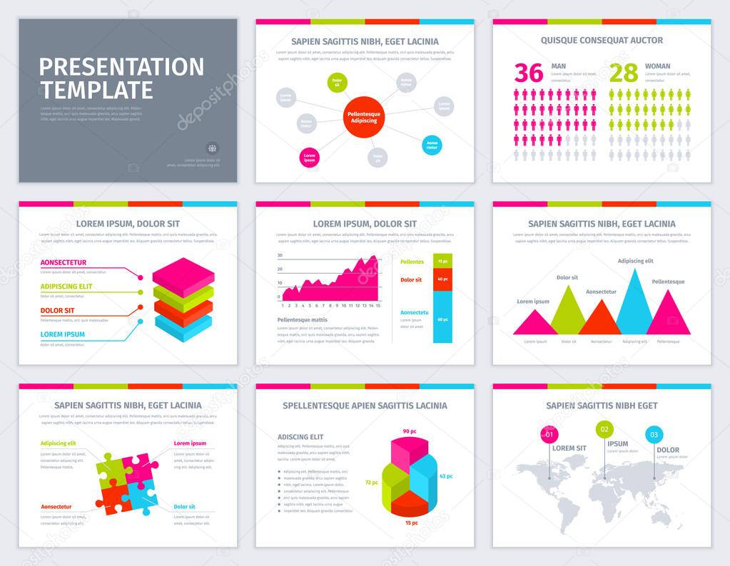 Vector template for presentation with graphs and charts.