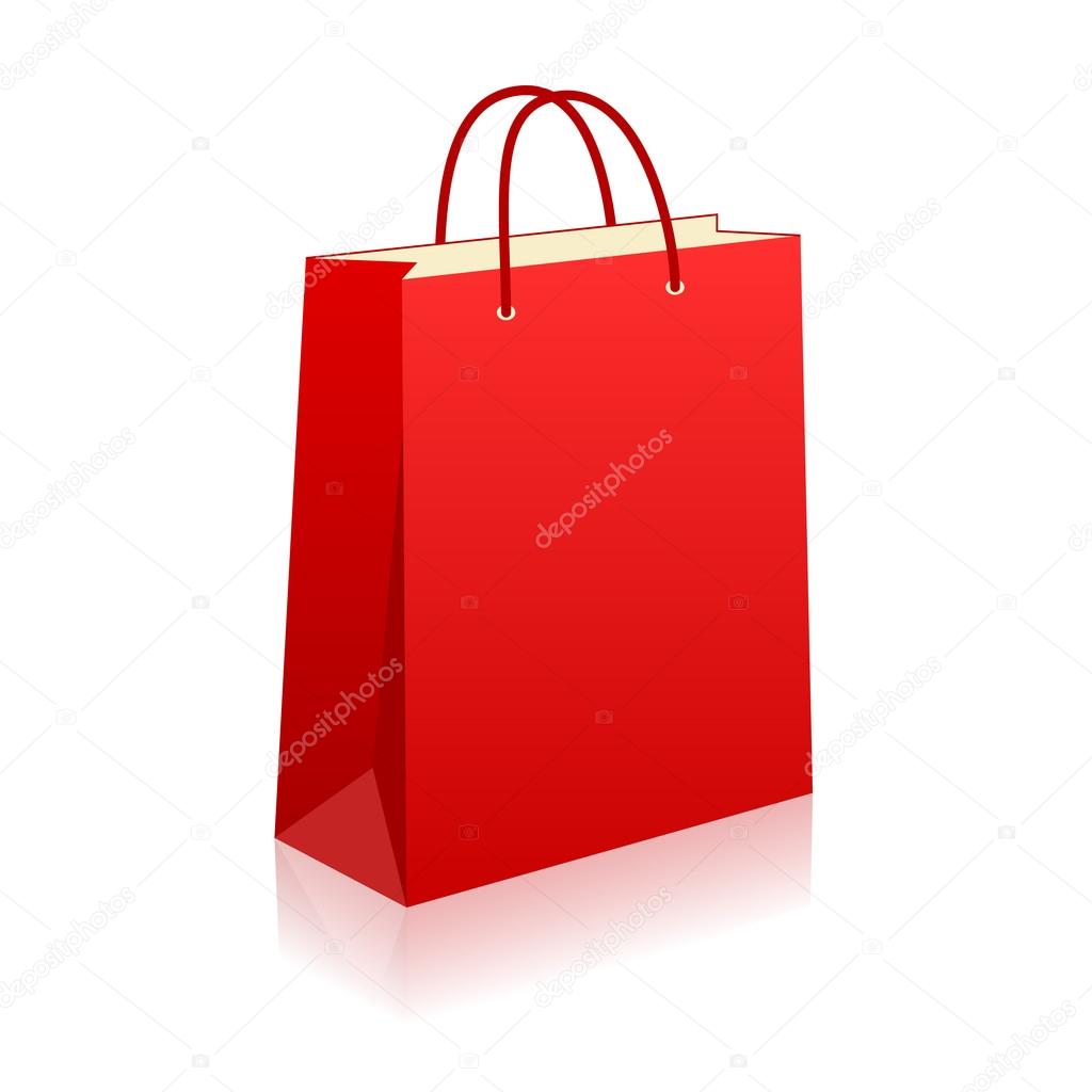 Empty red shopping bag on white for advertising and branding.