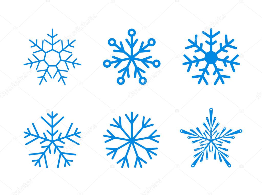 Isolated set of vector snowflakes on white background.