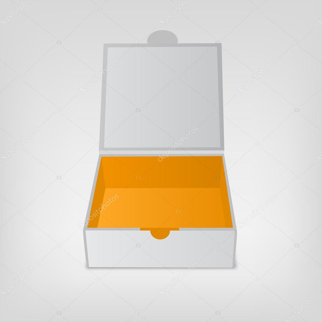 Gray squared box, orange color inside. Open box mockup.