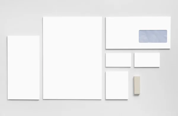 Branding κοροϊδεύω πρότυπο με λευκό επαγγελματικές κάρτες, φάκελοι. — Φωτογραφία Αρχείου