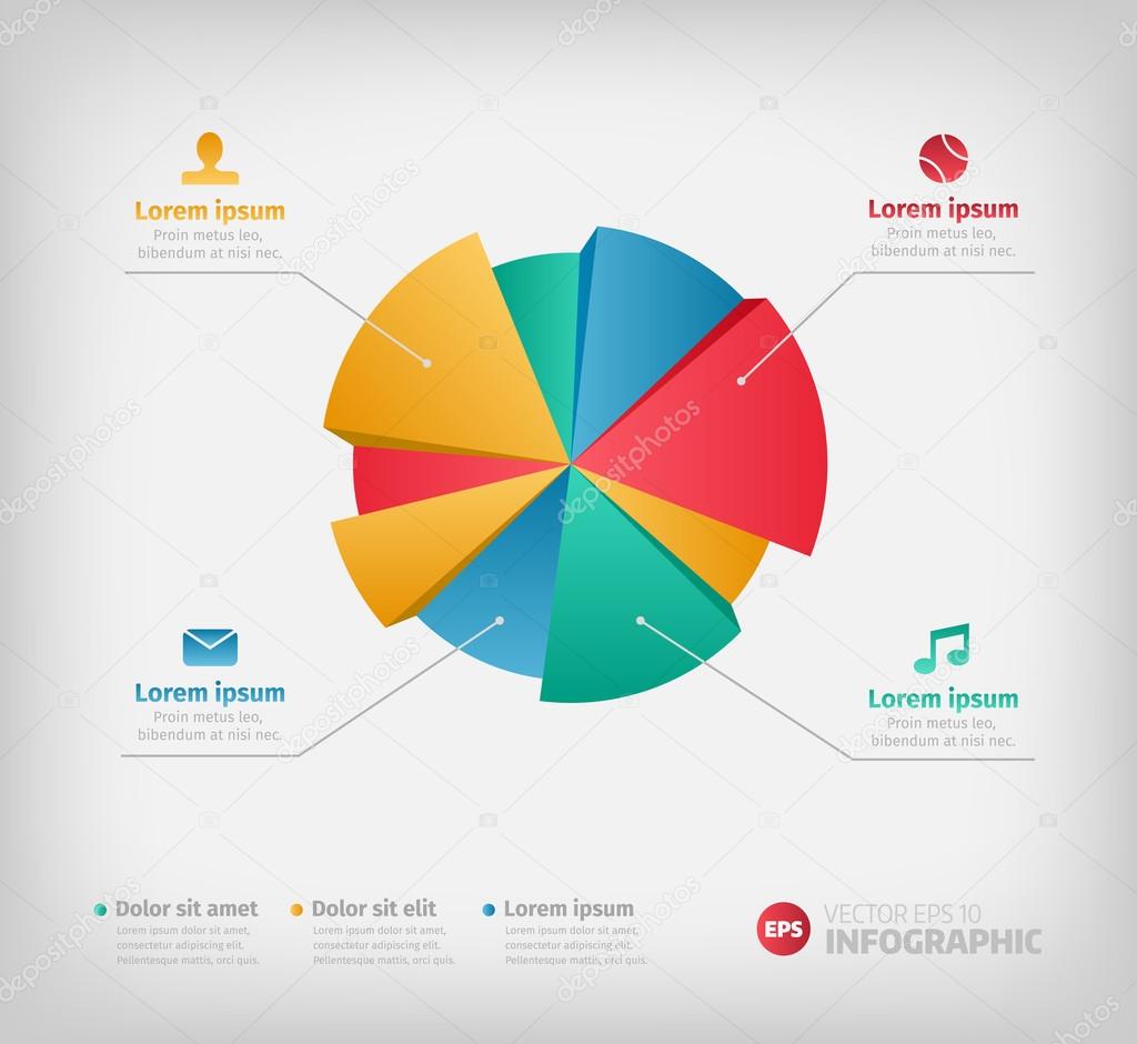 Modern 3d infographics pie chart for web or brochures.