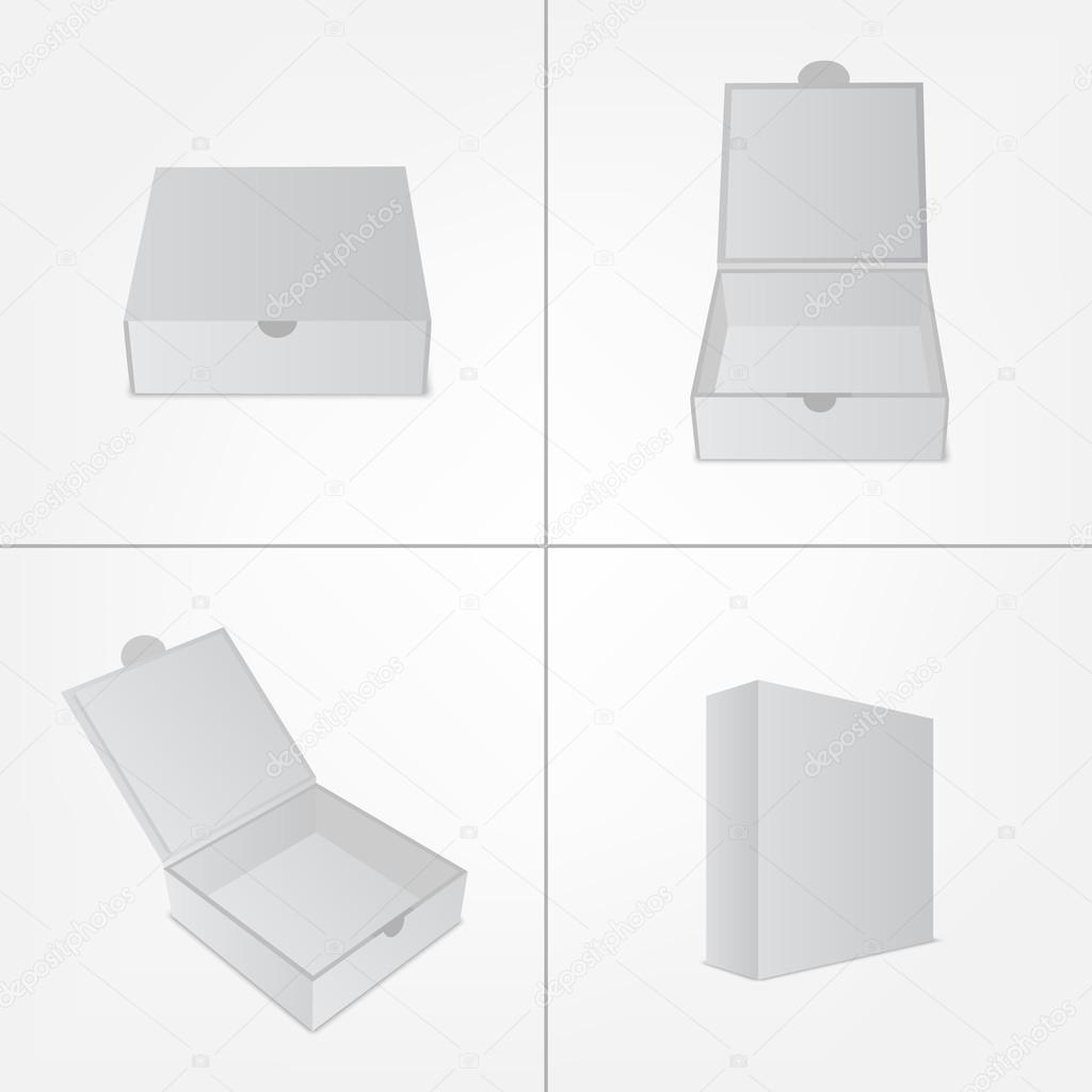 Set of packaging design mockup. Gray box in four views.