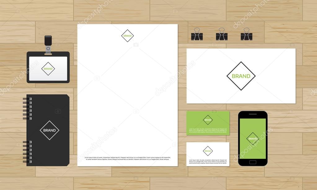 Corporate identity design mock-up on wooden background.