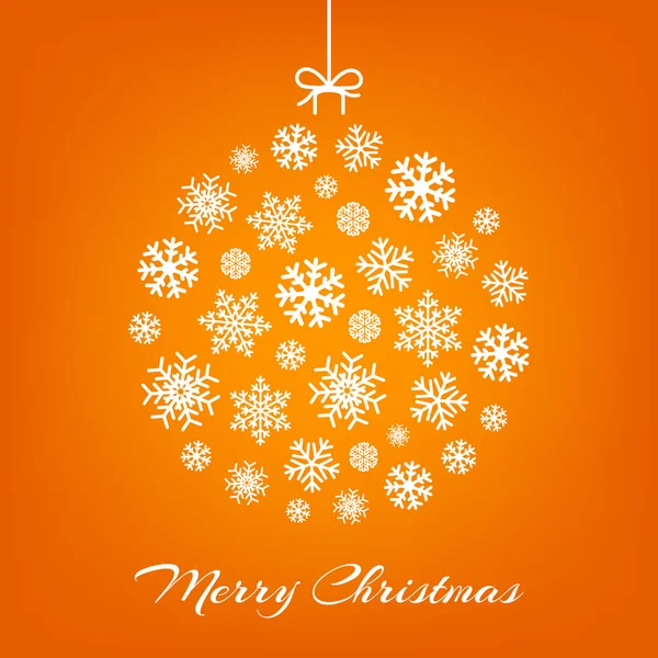Hängende Weihnachtskugel aus weißen Schneeflocken auf Orange. — Stockvektor
