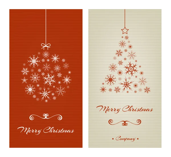 Casarse con tarjetas de Navidad con bola y árbol de copos de nieve . — Vector de stock