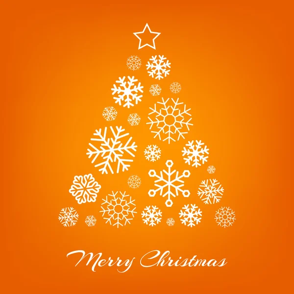 Vector Christmas tree from white snowflakes on orange. — Stock Vector