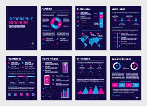 Folletos A4 de negocios púrpura con elementos infográficos . — Archivo Imágenes Vectoriales