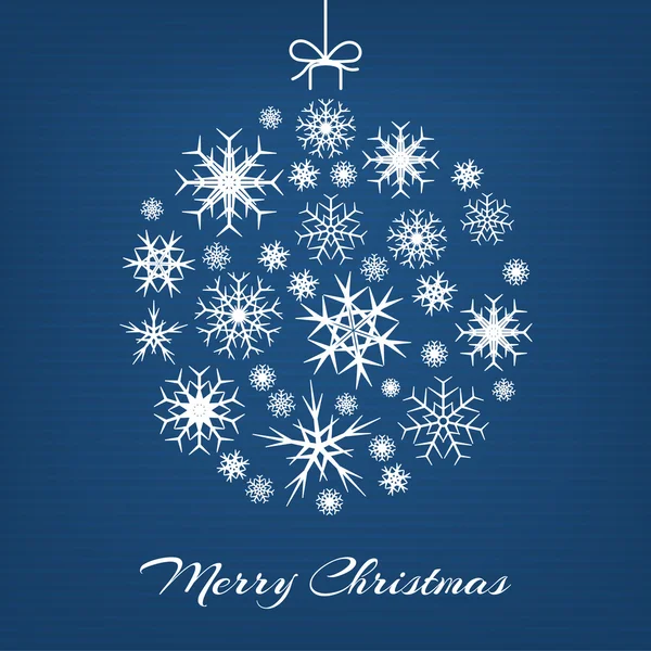 Hängende Weihnachtskugel aus weißen Schneeflocken auf blau. — Stockvektor