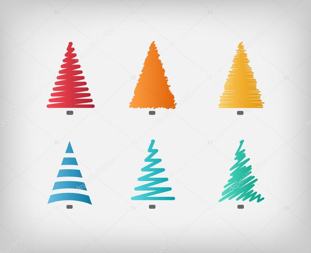 Set of simple colorful vector Christmas trees.