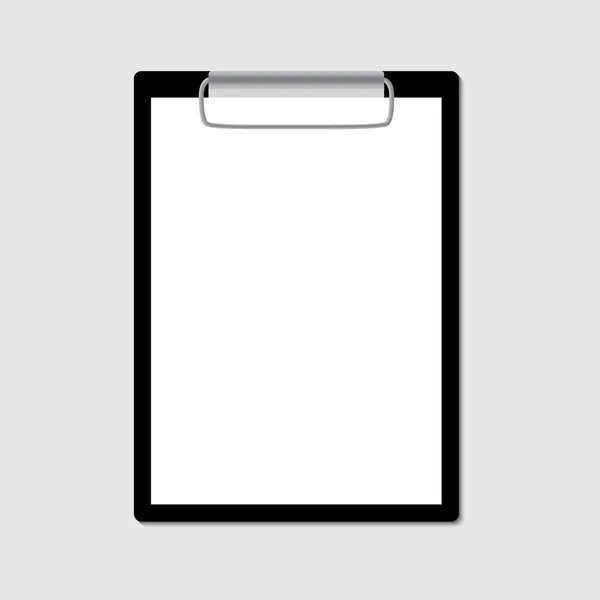 Black clipboard with blank sheet of paper isolated on gray. — Stock Vector