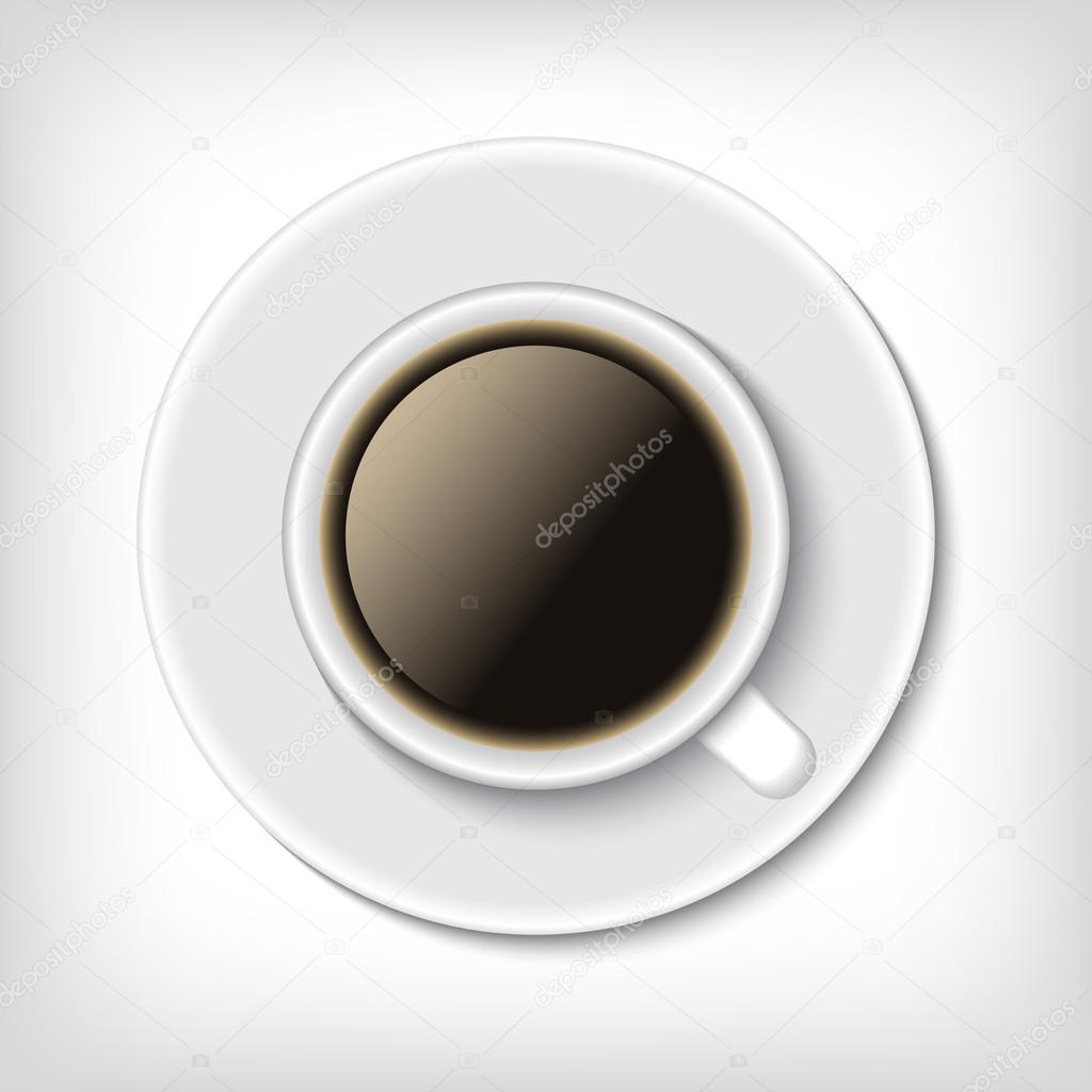Top view vector cup of coffee isolated on white.