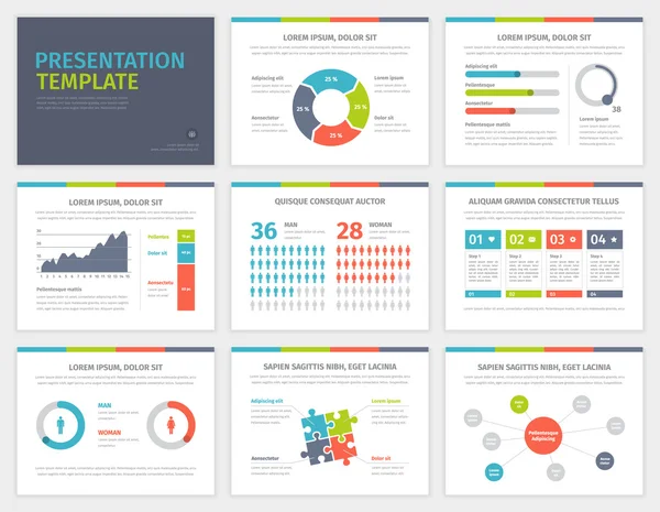 Set presentatiesjabloon. Infographic elementen op de dia 's. — Stockvector