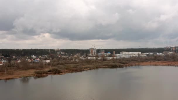 Vista Aérea Ampla Paisagem Urbana Com Litoral Dia Nublado Drone Filmagem De Stock