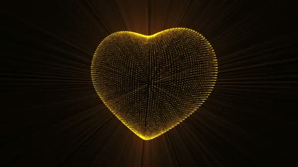 Gouden hart met Heartbeat Cardiogram. — Stockvideo