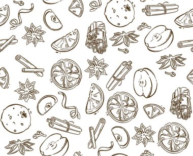 Noel baharatları, yıldız anason, elma. Yüksek kaliteli illüstrasyon