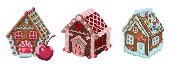 Lebkuchenhaus Weihnachtsplätzchen Und Bonbons Hochwertige Illustration — Stockfoto