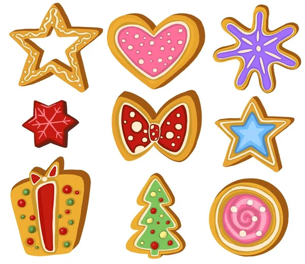 Set Gingerbread Holiday Sweet Cookie Isolated Vector Illustration — Stock Vector