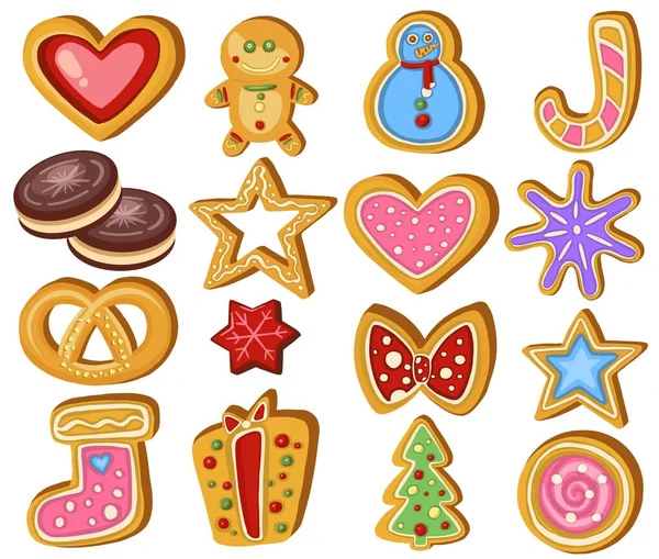 Set Gingerbread Holiday Sweet Cookie Isolated Vector Illustration — Stock Vector
