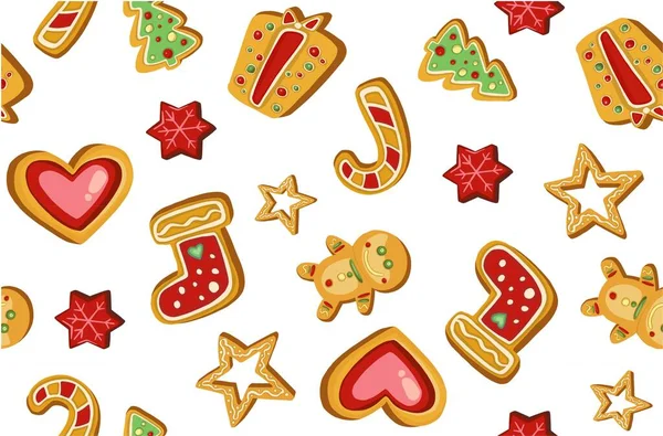 Bonito Colorido Natal Biscoitos Ícones Sem Costura Padrão Doce Decorado — Fotografia de Stock