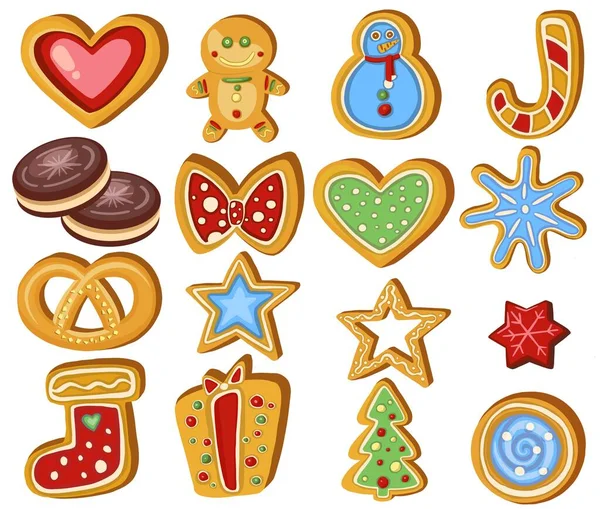 Uppsättning Pepparkakor Holiday Sweet Cookie Isolerad Högkvalitativ Illustration — Stockfoto