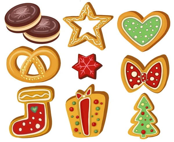 Set Galletas Dulces Jengibre Holiday Aisladas Ilustración Alta Calidad — Foto de Stock