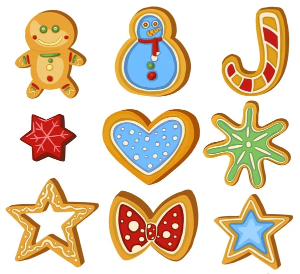 Uppsättning Pepparkakor Holiday Sweet Cookie Isolerad Högkvalitativ Illustration — Stockfoto