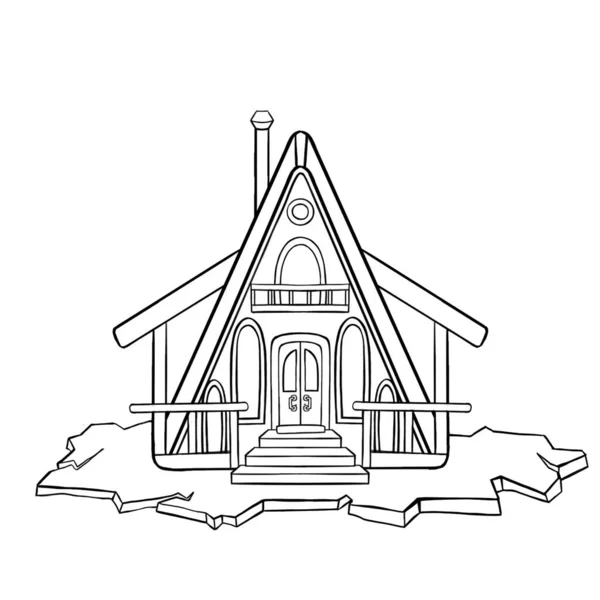 Libro Colorare Casa Notte Invernale Montagna Illustrazione Vettoriale — Vettoriale Stock