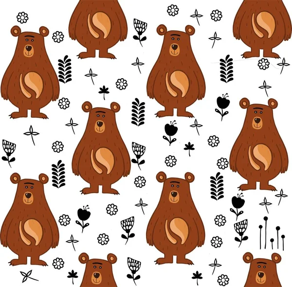 Zökkenőmentes Minta Medve Aranyos Plüssmackó Rajzfilm Vektor Textil Szövet Nyomtatása — Stock Vector