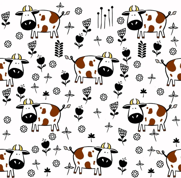 Cute cows seamless pattern. childish background. Vector illustration