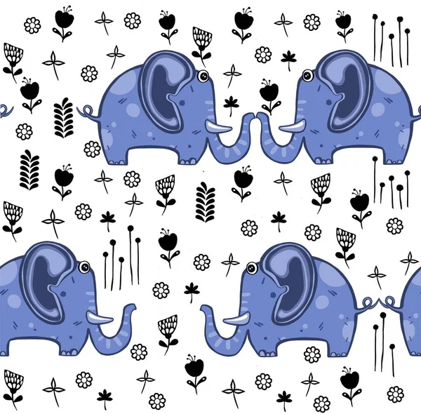 Gyönyörű varrat nélküli minta szerelmes elefántok szövet, textil — Stock Fotó