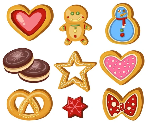 Uppsättning Pepparkakor Holiday Sweet Cookie Isolerad Vektorillustration — Stock vektor