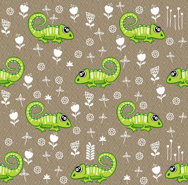 Funny green iguana Seamless pattern with cute animal. Can be used for fabrics, wallpapers. High quality illustration
