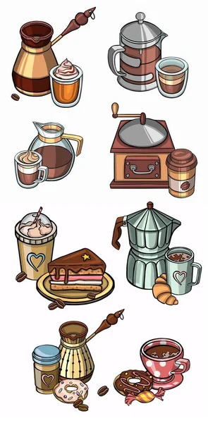 Ilustración Estilo Dibujo Mano Set Café Colección Elementos Doodle Sobre — Archivo Imágenes Vectoriales